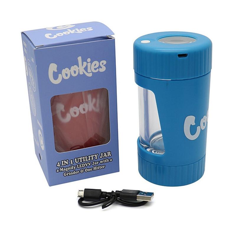Cookies 4 IN 1 LED Glow Jar Dry Herb Tobacco Container Bag Glass Storage Rechargeable Bottle With Grinder Magnifier One Hitter Design
Cookies 4 IN 1 LED Glow Jar Dry Herb Tobacco Container Bag Glass Storage Rechargeable Bottle With Grinder Magnifier One Hitter Design