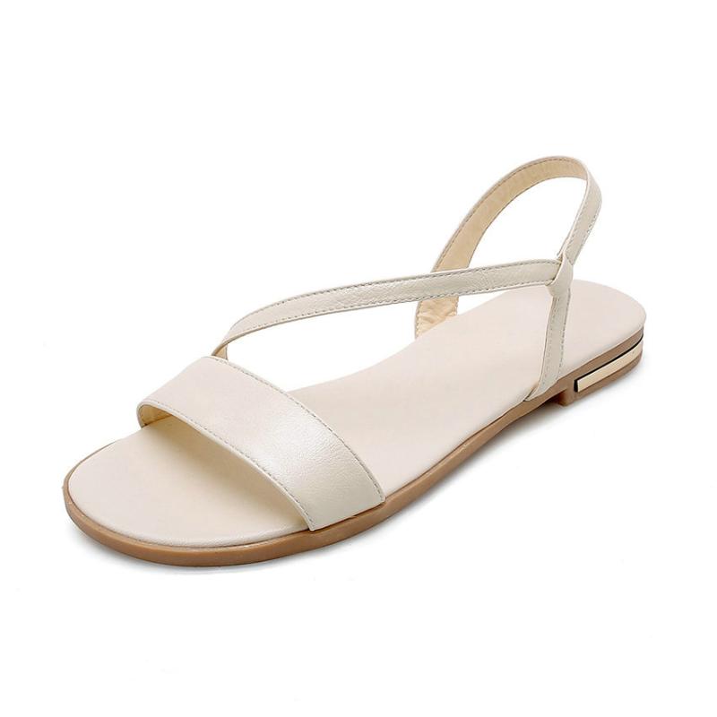 Summer Women Sandals Flat Heel Fashion PU Leather Round Toe Slingback Cross-strap Woman Shoes Size 34-43