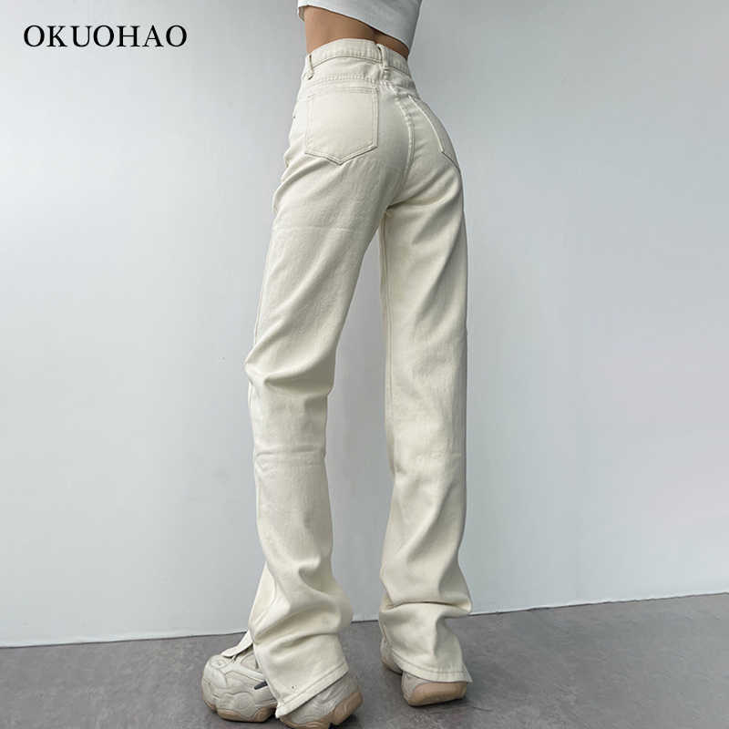 Flared Jeans Women High Waist Mom Denim Trousers Female Streetwear White Vintage Clothes Boot Cut Wide Oversize Pants 210922