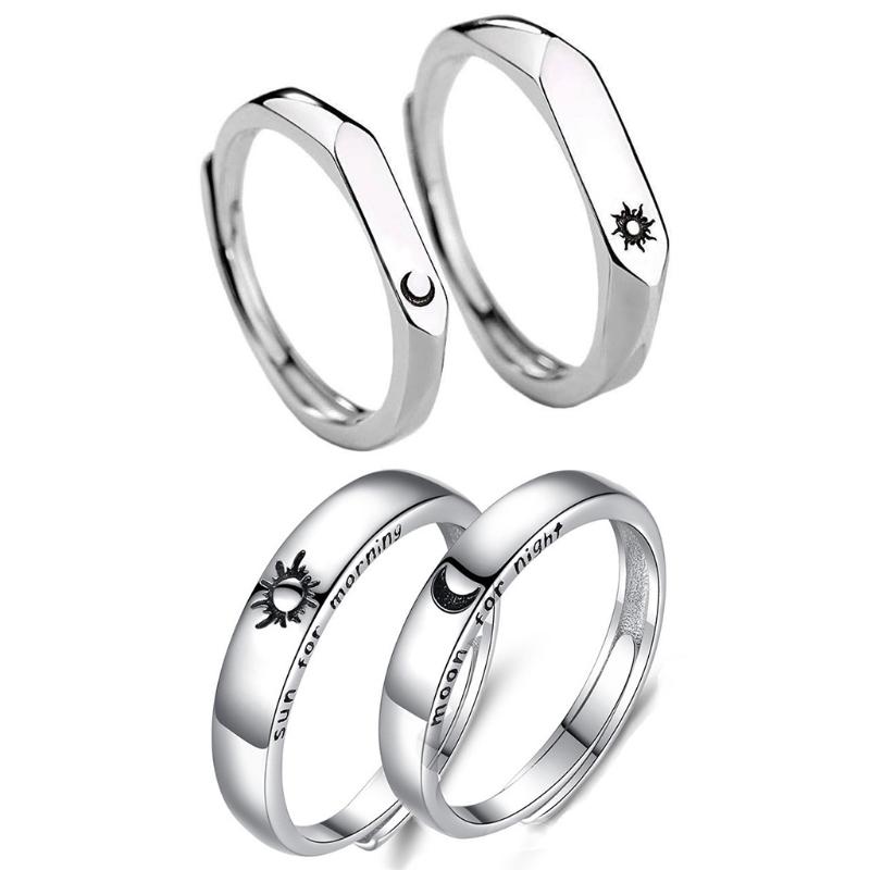 Wedding Rings 1 Pair Sun Moon Lovers Set Couple Promise Bands Men Women Jewelry J78F