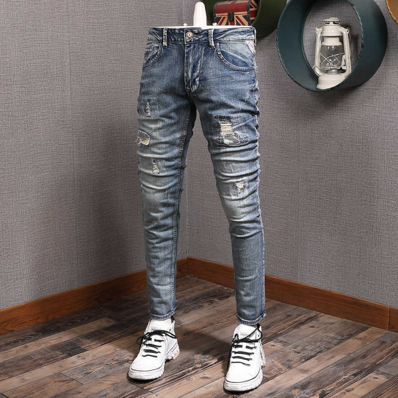 Korean Style Fashion Men Jeans High Quality Elastic Cotton Retro Blue Slim Fit Ripped Streetwear Hip Hop Denim Pants GQ6H
Korean Style Fashion Men Jeans High Quality Elastic Cotton Retro Blue Slim Fit Ripped Streetwear Hip Hop Denim Pants GQ6H