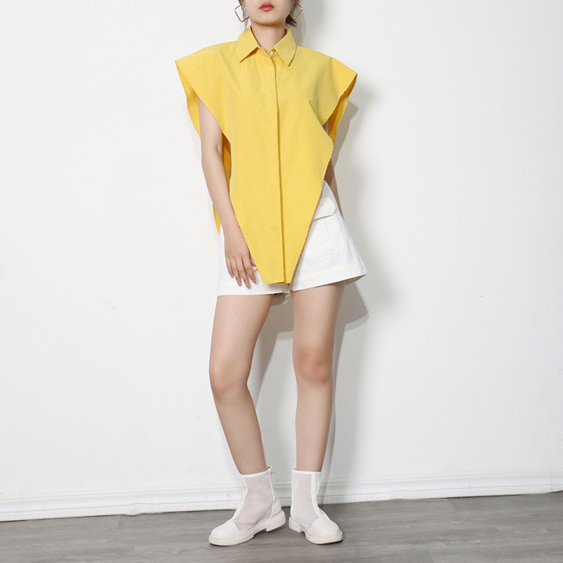 Loose Irregular Blouse For Women Lapel Sleeveless Casual Solid Shirt Female Fashion Clothing 210524