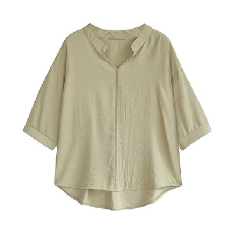 Casual Loose V Neck Blouse Women Summer Pullover Ladies Tops Blusas Office Plus Size Solid Elegant Chiffon Shirt 9998 210506