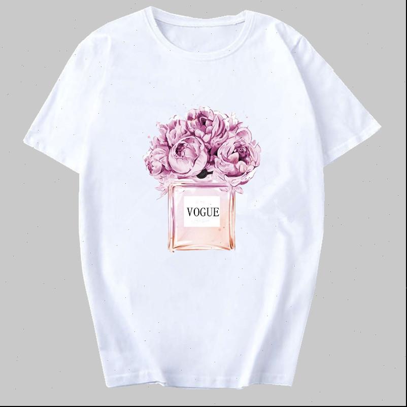 women t shirt clothes print flower perfume bottle sweet short sleeve harajuku female vogue casual woman tee, White 
women t shirt clothes print flower perfume bottle sweet short sleeve harajuku female vogue casual woman tee, White