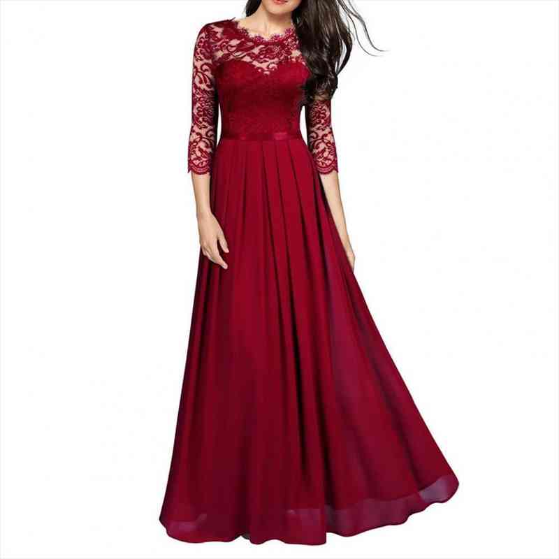 stitching lace hollow women dress pleated large hem o neck 3 4 sleeve a-line long dress ladies clothing, Black;gray
stitching lace hollow women dress pleated large hem o neck 3 4 sleeve a-line long dress ladies clothing, Black;gray
