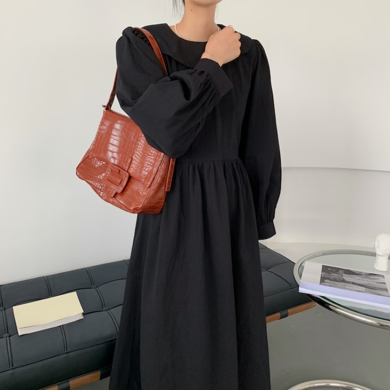 Nomikuma Korean Sweet Peter Pan Collar Women Dress Puff Sleeve Causal Solid Vestidos Femme Spring New Dresses 6F708 210427