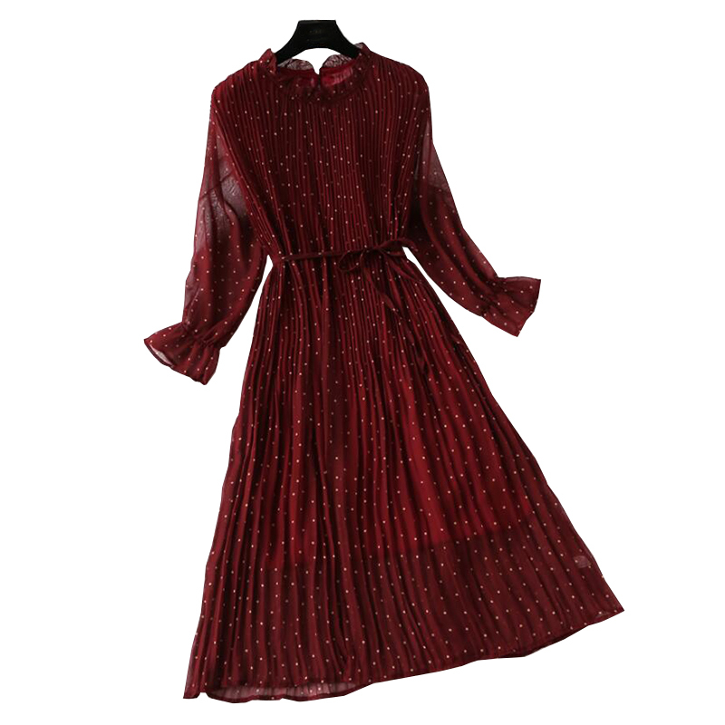 LoveFlowerLife Female Casual Flare Sleeve Office Chiffon Dot Print Dresses A-line Vintage Sweet Elegant Polka Dot Women Dress 210521