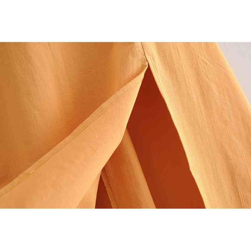 French Solid Orange Bandage Spaghetti Strap Midi Dress Retro Sexy Women Lacing Up Sling Slit Summer Vestido 210429