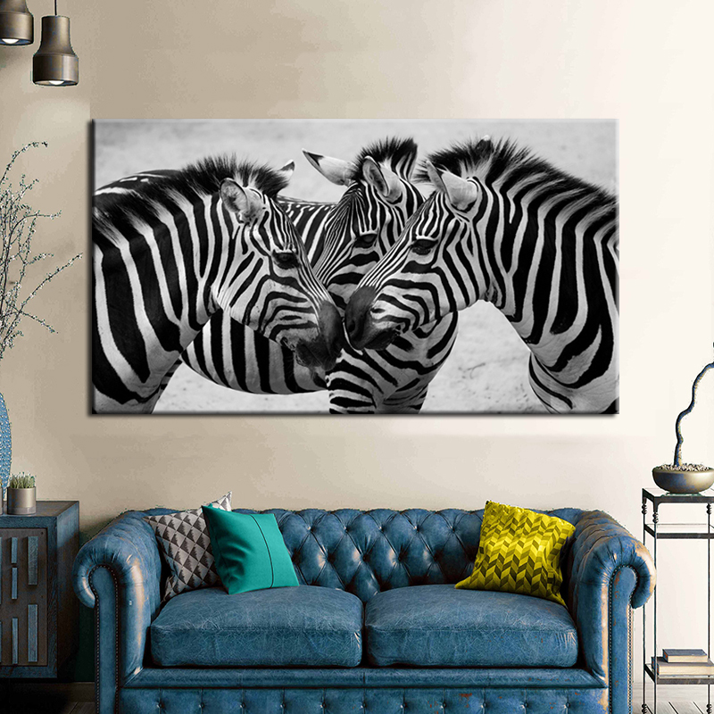 Black White Canvas Art Three Zebras Animal Painting Wall Art Prints Poster for Living Room Home Decor Modular Pictures