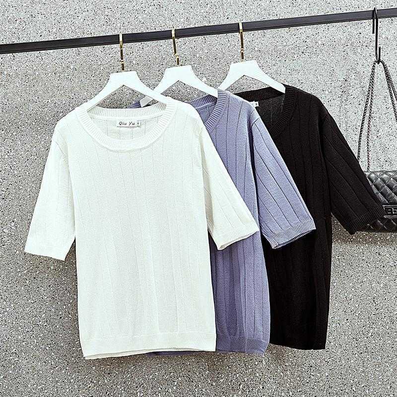 3XL Large size women kint Summer chic sweater t-shirt short sleeve o neck solid Oversized kint pullovers female tops 210604, Blue
3XL Large size women kint Summer chic sweater t-shirt short sleeve o neck solid Oversized kint pullovers female tops 210604, Blue