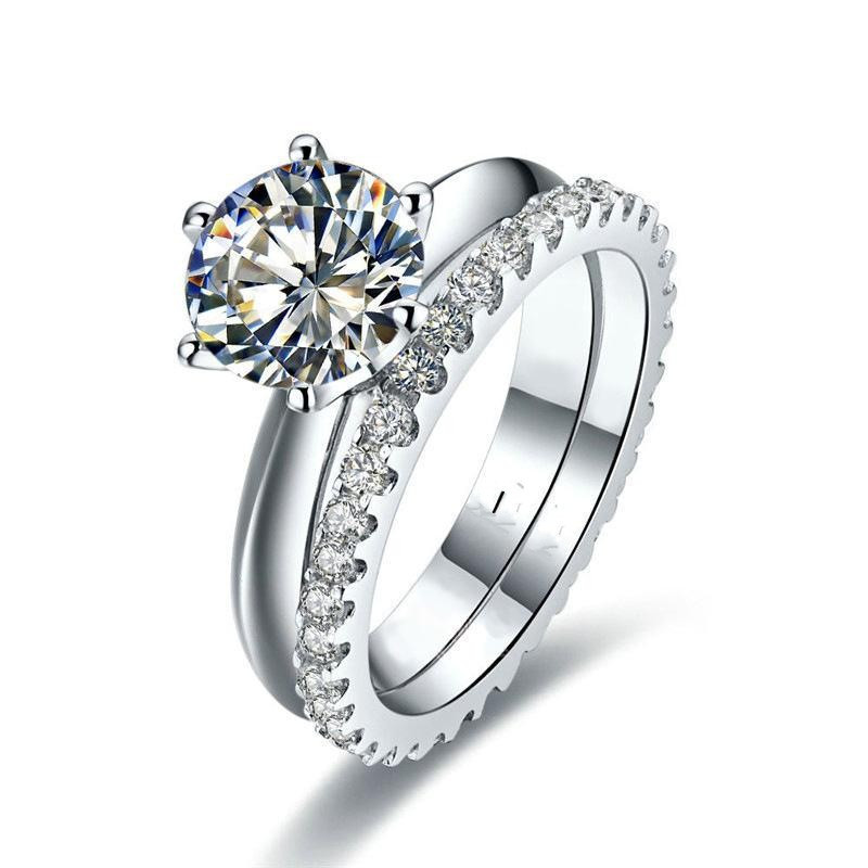 Classical Six Claw Wedding Band Ring Luxury Jewelry Real 925 Sterling Silver Round Cut White Topaz CZ Diamond Party Gemstones Moissanite Women Bridal 