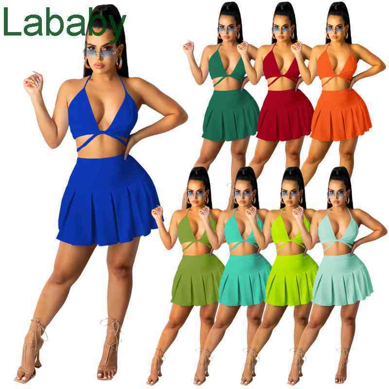 Women Tracksuits Two Piece Set Dress Designer Slim Sexy Solid Color Suspender Dresses Neck Wrapped Bra Chest Folded Skirt Clothing 8 Colours, Aqua blue
Women Tracksuits Two Piece Set Dress Designer Slim Sexy Solid Color Suspender Dresses Neck Wrapped Bra Chest Folded Skirt Clothing 8 Colours, Aqua blue