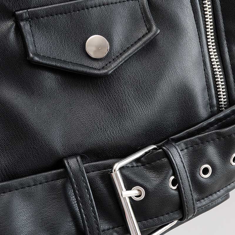 Fashion Women PU Faux Leather Jacket With Belt Turn Down Collar Solid Coat Outerwear Ladies Long Sleeve Chic Tops 210414