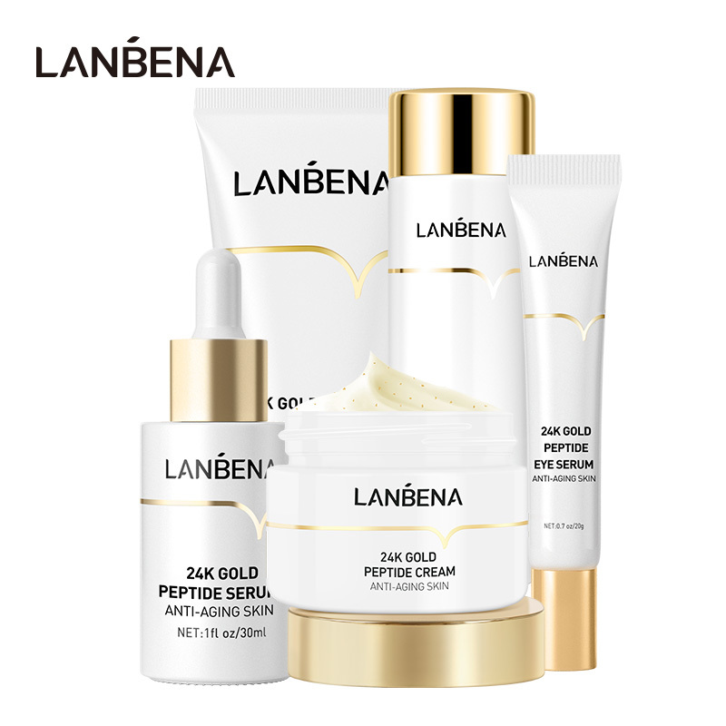 LANBENA 24K Gold Anti-vieillissement Set PEPTIDE FOAM NETTOYEUR DE FACION SÉRIE SERUME BRANCHE CRÈME CRÈME DE TONER D'ORIGINE DE TONER FRAÎle Oei