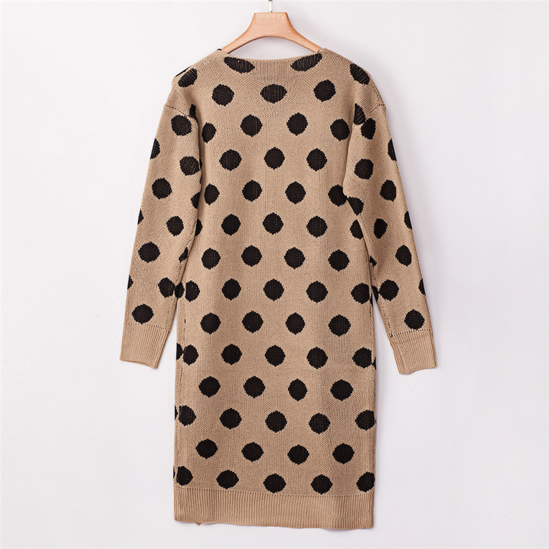 Women Sweaters Jacket Winter Knitted Cashmere Long Cardigan Sleeve White Warm Polka Dot Sweater 210428
