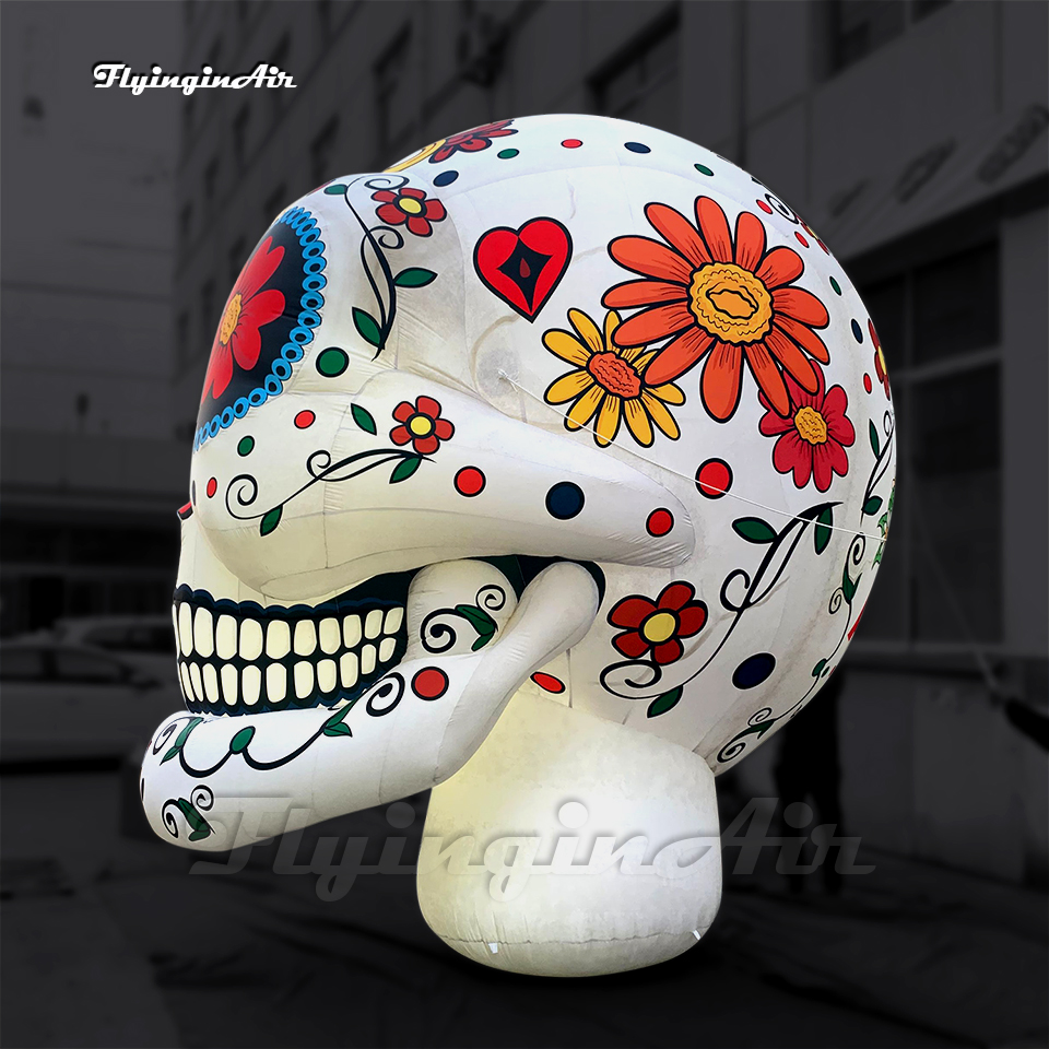 3m/4m Outdoor White Giant Inflatable Catrina Skull Halloween Decorations Air Blow Up Dead Head Bone For Carnival Stage