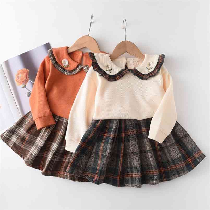2-piece Baby / Toddler Embroidery Plaid Ruffled Top and Skirt Set for Kids Girl Clothing Sets Dreese 210528