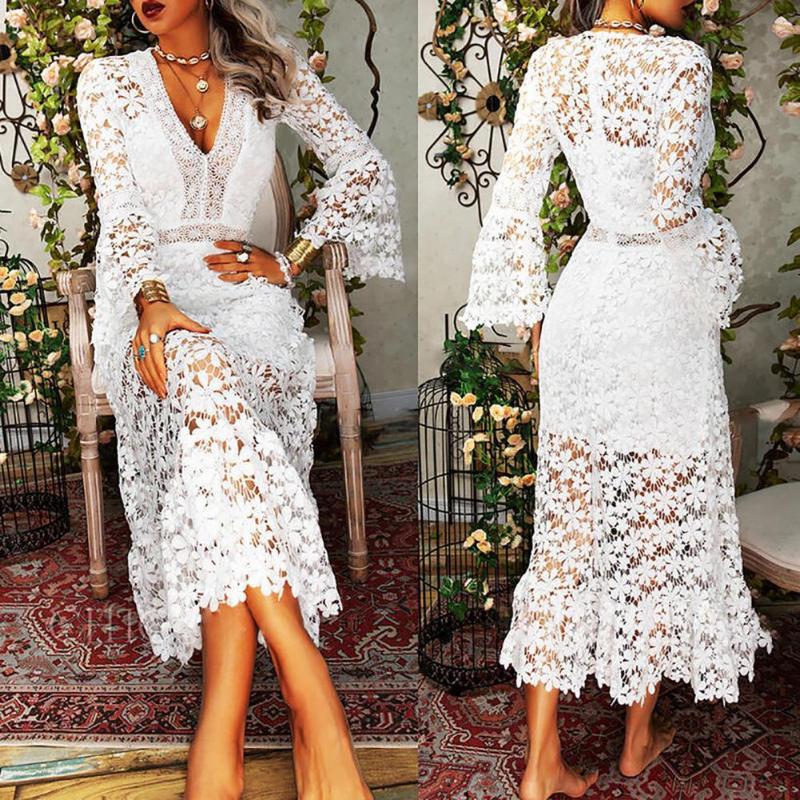 Casual Dresses Solid Color Lace Dress For Women Elegant Embroidery Flower Long Sleeve Midi Deep V Neck Party Robe Femme, Blue
Casual Dresses Solid Color Lace Dress For Women Elegant Embroidery Flower Long Sleeve Midi Deep V Neck Party Robe Femme, Blue