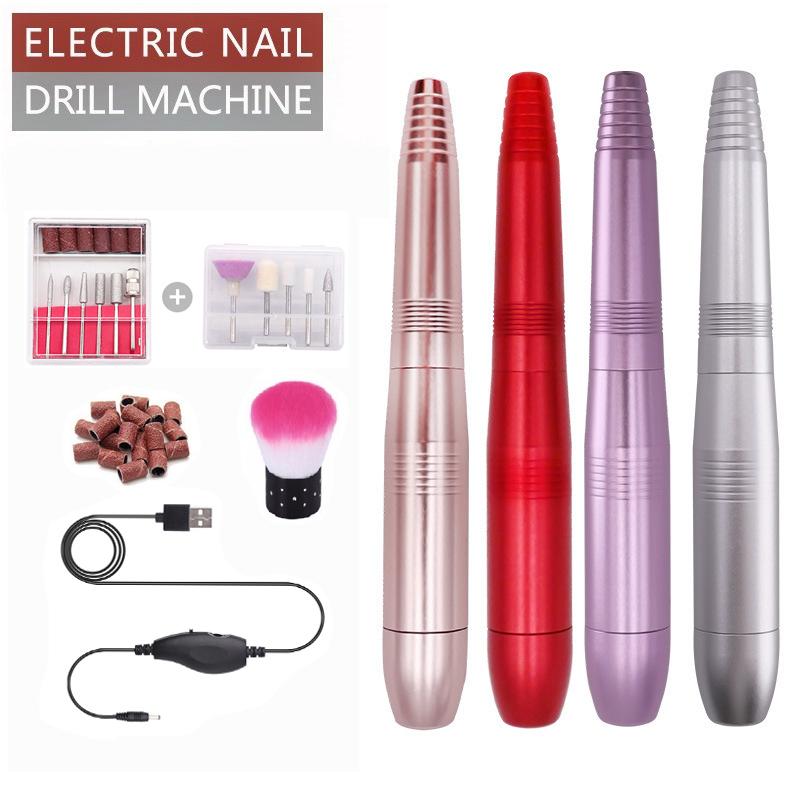 Nail Drill & Accessories Portable Electric Machine Professional 20000 RPM USB Pedicure Drills Handpiece Grinder Polishing Tools Set