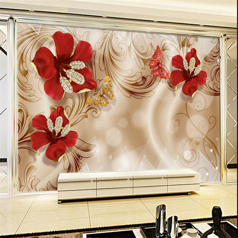 3d European Palace Wind Golden Jewelry Flower TV Wall Custom Large Mural Green Wallpaper papel de parede para quarto