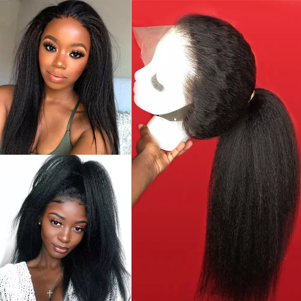 Diva1 African American Yaki kinky straight 360 frontal human hair wig pre plucked front for black women 130%