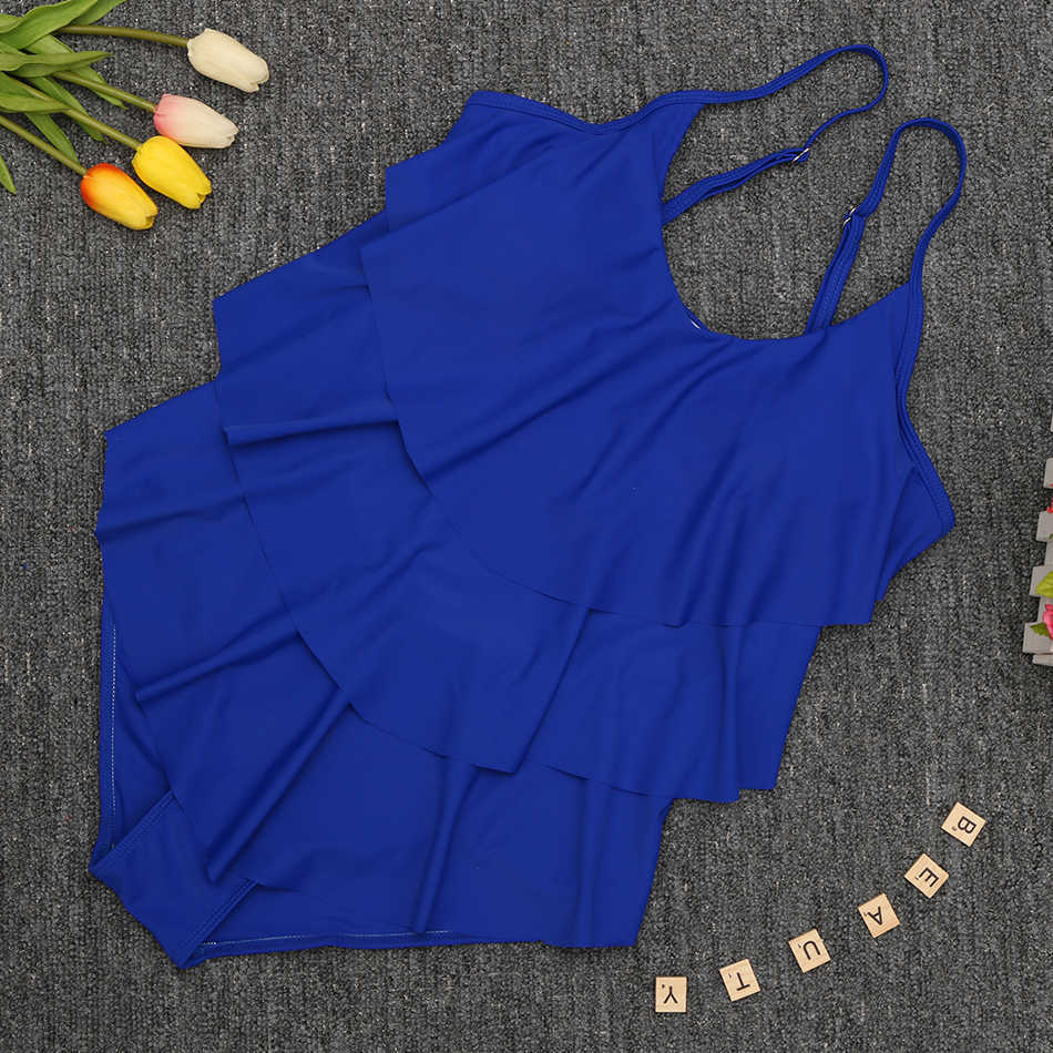 Ruffle Swimsuit Mature Women Cover Belly Swimwear Slimming Vintage Retro Bodysuit Bathing Suits Monokini Plus Size 3XL 210611