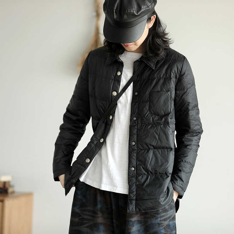 LUZUZI Autumn Winter Women Lapel Collar Down Coat Ultra Light 90% White Duck Down Jacket Single Breasted Windproof Parkas 210819