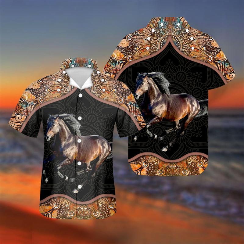 

Men's Casual Shirts Retro Indigenous Amercian Tribal Horse Guayabera Shirt For Mens Short Sleeve Cuban Hawaiian Vacation Blouse Tops