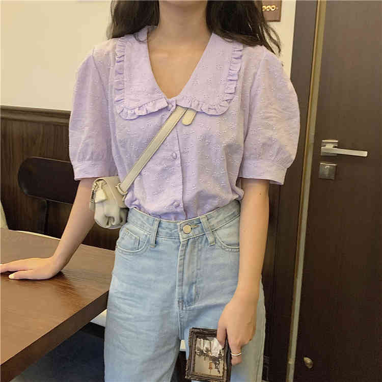 Embroidery Oversize Women Blouses Summer Tops Femme Casual Womens Shirt Short Sleeve Cotton Girls Blouse Plus Size Blusas 210417Z