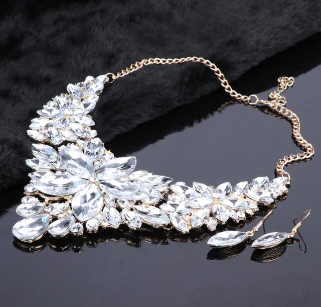 Fashion Crystal Wedding Necklace Earring Jewelry Sets Bride Party Costume Accessories Bridal Decorations Jewellry for Women