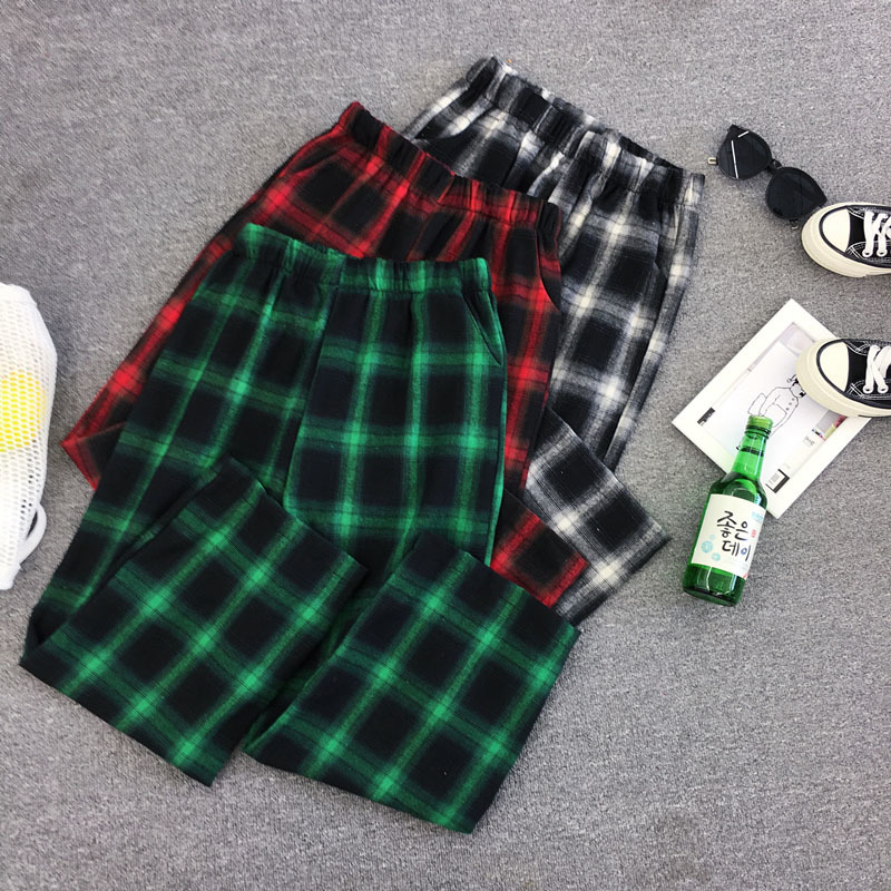 Wonder Harajuku Streetwear Plaid Pants Women High Waist Loose Wide Leg Korean Hip Hop Men Trousers 210510