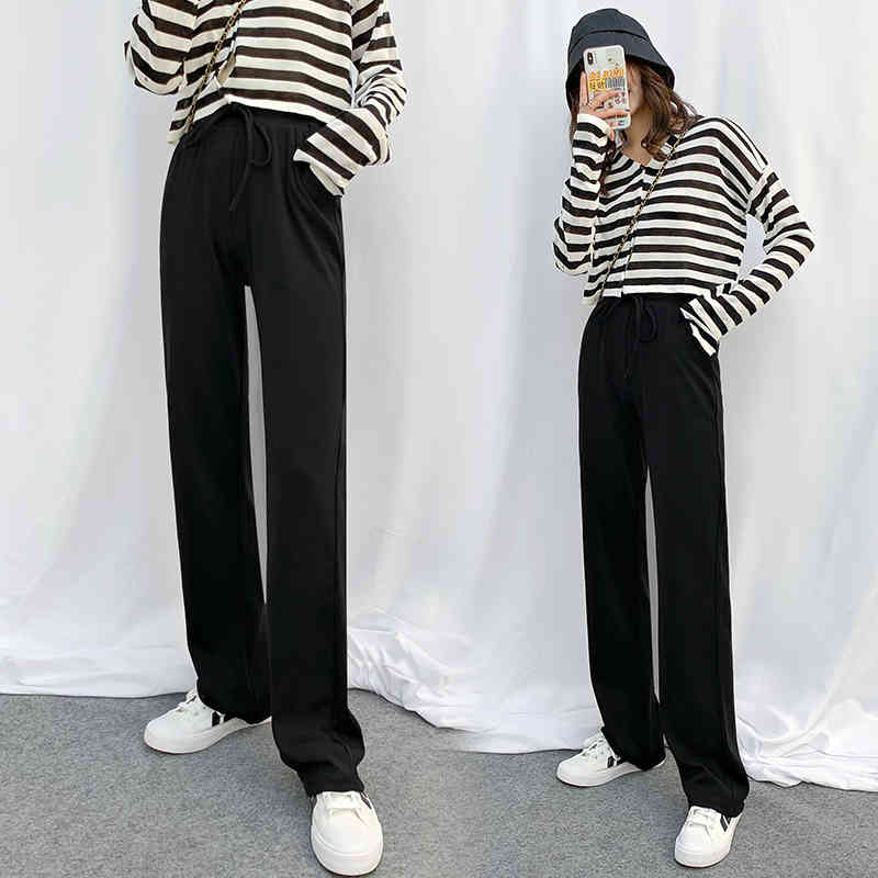 Wide Leg Pants Women's Ice Silk High Waist Loose Casual Womens Elegant Preppy Style Trousers Females 680B 210420