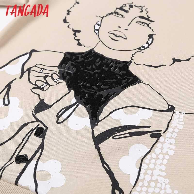 Tangada Women Charater Print Gray Sweatshirts Oversize Long Sleeve O Neck Loose Pullovers Female Tops 4H1 211013