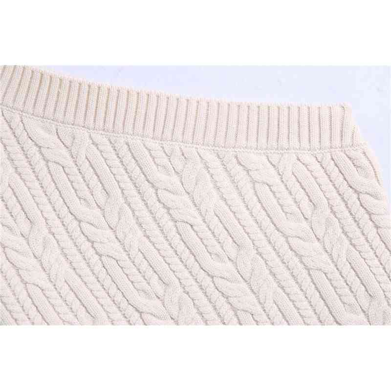 Elegant Women Slash Neck Sweaters Fashion Ladies White Twist Knitted Tops Streetwear Female Chic Puff Sleeve Pullovers 210430