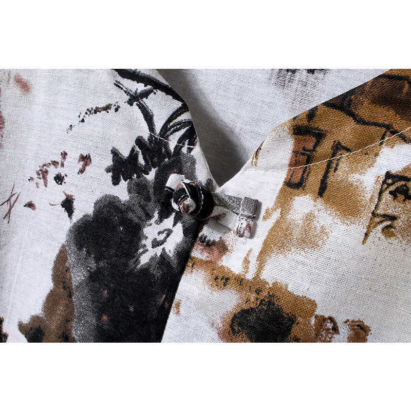 LIFENWENNA Fashion Buckle V Neck Short Sleeve T Shirt Men Summer Casual Flower Print Cotton Linen Men's Hip Hop Top Tees 5XL 210528