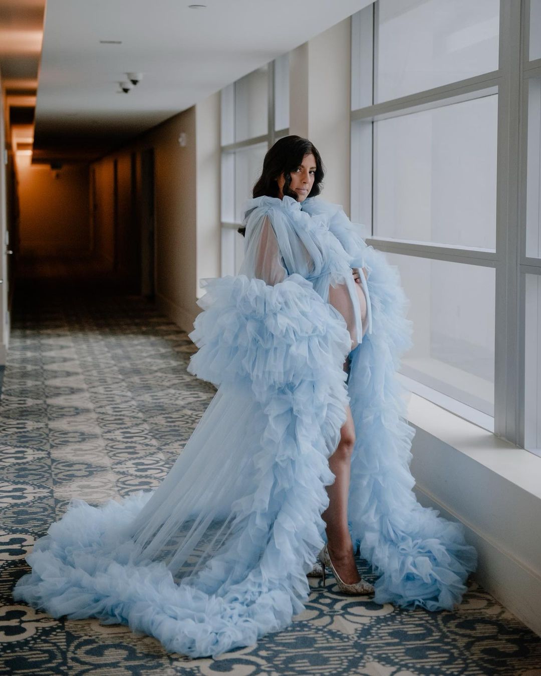 Maternity Sleepwear Robes Women Long Sky Blue Tulle Bathrobe Dresses Photo Shoot Birthday Party Bridal Fluffy Wedding Customize Gown