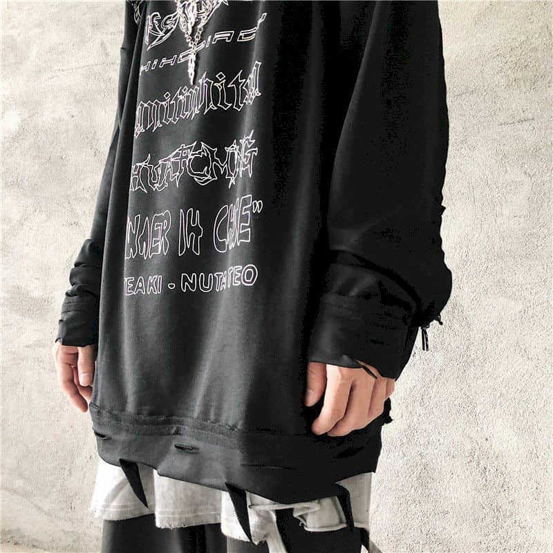 Autumn and winter Korean trend dark high street hip-hop letter necklace hole hooded sweater male female student shirt 210526