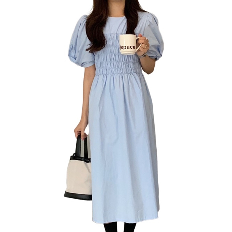 Fashion women's dress summer temperament simple folds waist slimming puff sleeve mid-length for women 210520, White
Fashion women's dress summer temperament simple folds waist slimming puff sleeve mid-length for women 210520, White