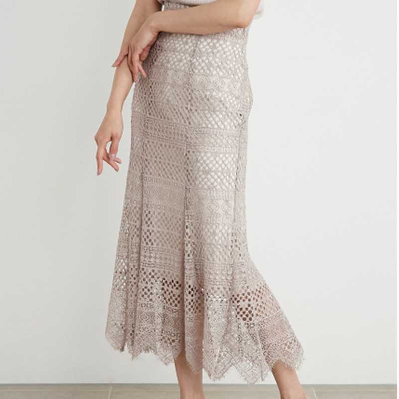 Elegant Hollow Out Bandage Skirts for Women Temperament Package Faldas Mujer Summer High Waist Mermaid Jupe Feminino 210525