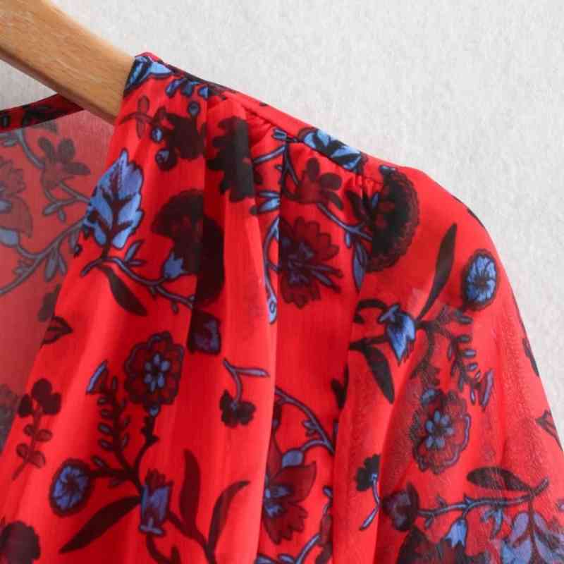 Women Floral Print Cascading Ruffle Chiffon Mini Dress Female Long Sleeve Clothes Casual Lady Loose Vestido D7156 210430