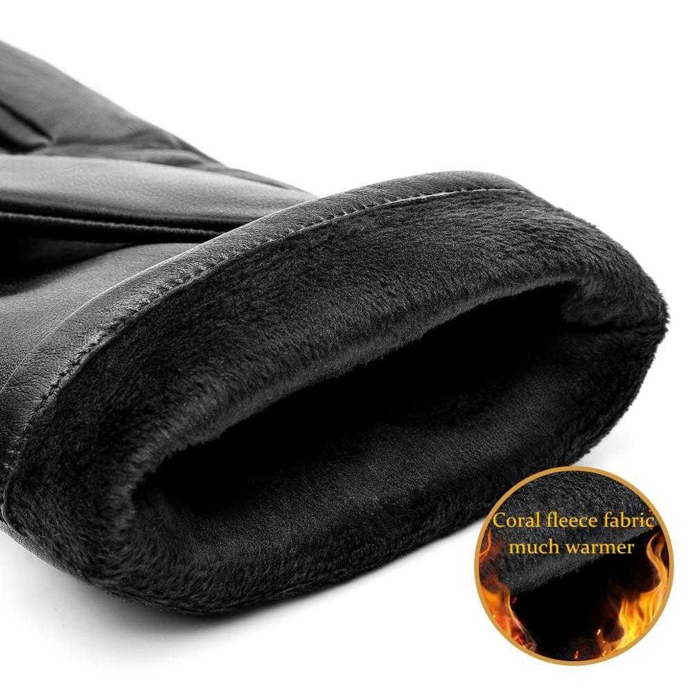 BISON DENIM Men039s Genuine Leather Gloves Touch Screen Gloves for Men Winter Warm Mittens Full Finger handschuhe Plus Velvet S