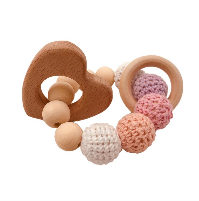 DIY Baby Molars Toy Building Blocks Animal Bracelet Log Natural Non Toxic Beads Crochet Wool Beadss Bracelet Babys Wooden Teether