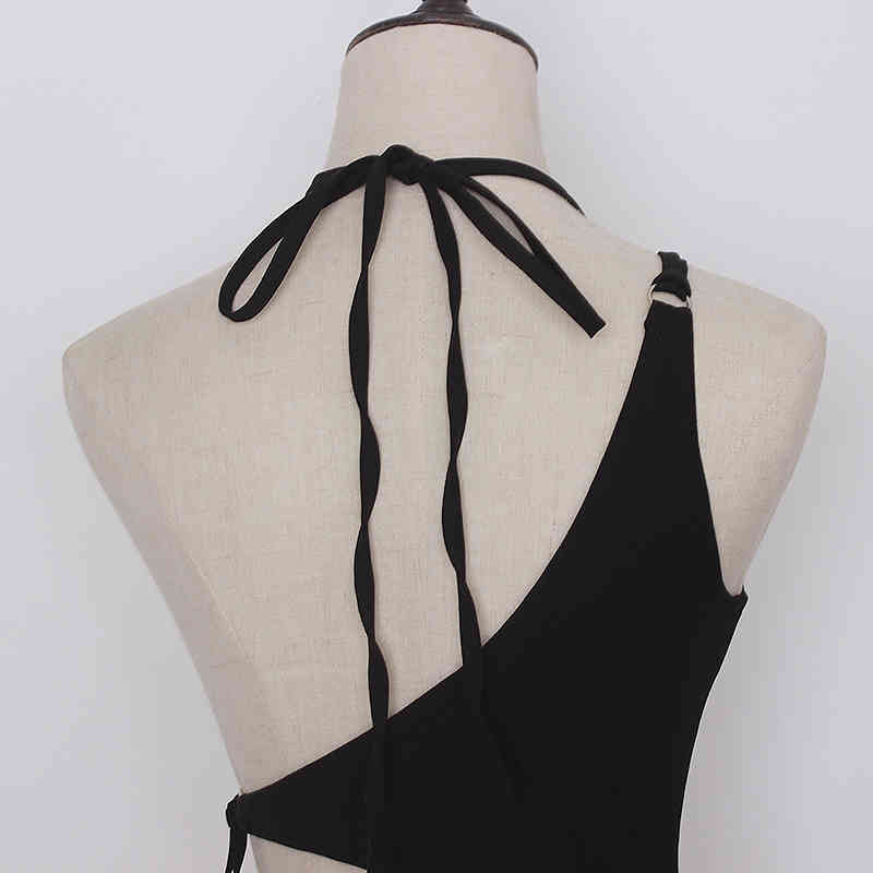 Black Sexy Vests For Women Asymmetrical Collar Sleeveless Bandage Irregular Solid Tank Tops Female Summer 210524