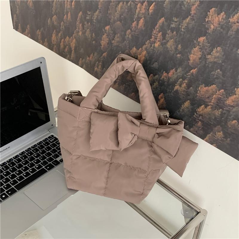 Evening Bags Designer Quilted Nylon Tote For Women 2021 Winter Brand Ladies Shoulder Bow Padded Short Handle Top Handbag, White
Evening Bags Designer Quilted Nylon Tote For Women 2021 Winter Brand Ladies Shoulder Bow Padded Short Handle Top Handbag, White