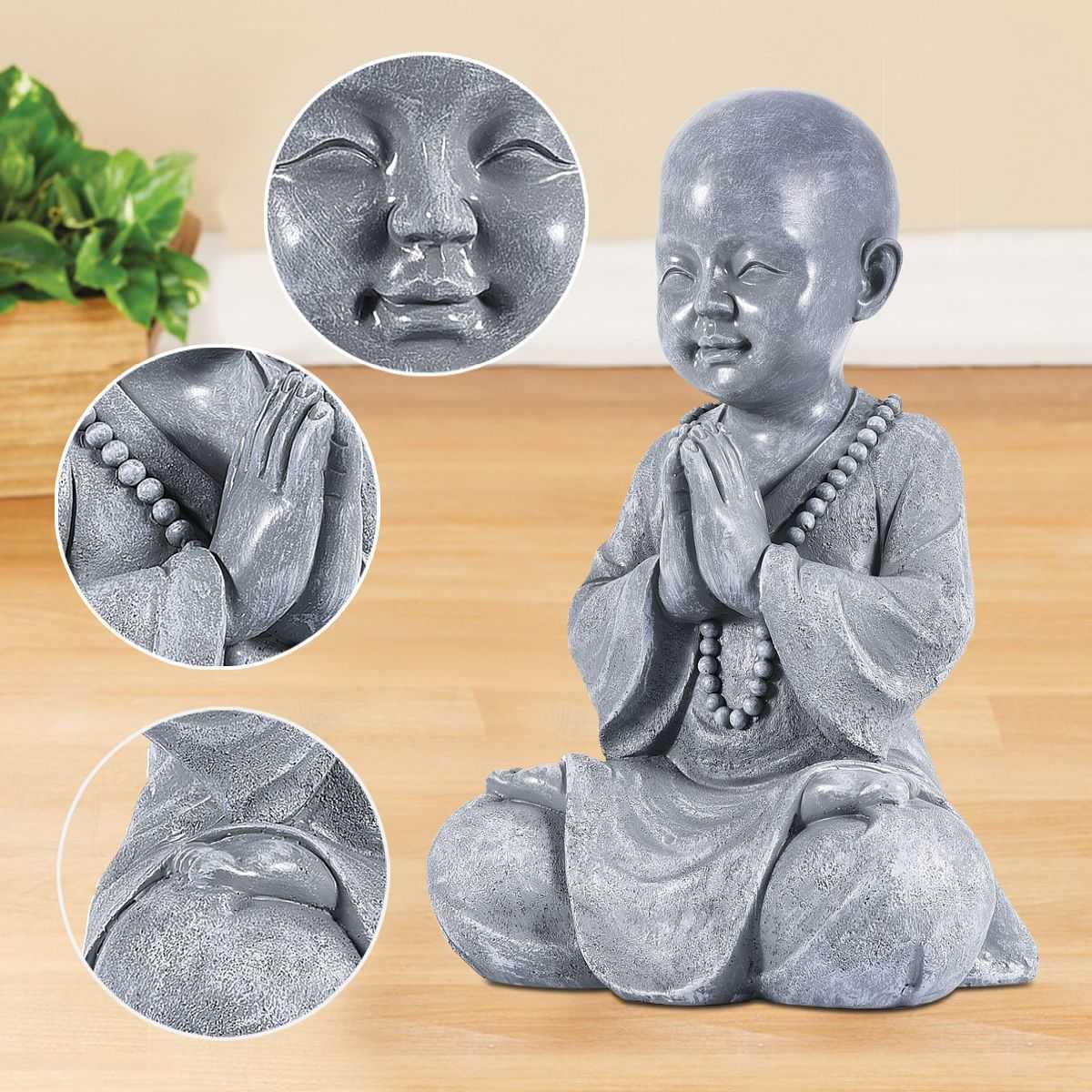 Goodeco Meditating Baby Buddha Statue Garden Outdoor Buda Figurine Decor Zen Monk Sculpture Jardin Lawn Sitting Ornament 210827