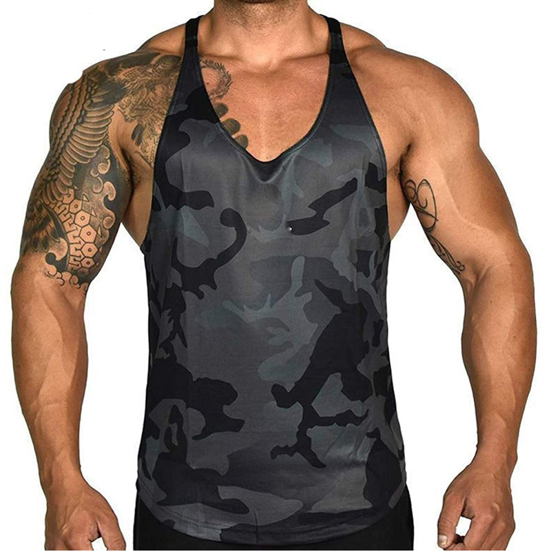 Gym Men Bodybuilding Camo Sleeveless Single Tank Top Muscle Stringer Athletic Fitness Vest Tops Summer Clothes vest 210515