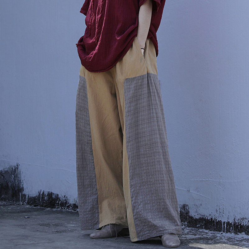 Johnature Autumn Vintage Cotton Linen Wide Leg Pants Women Elastic Waist Patchwork Color Pockets Loose Trouser Female 210521, Yellow
Johnature Autumn Vintage Cotton Linen Wide Leg Pants Women Elastic Waist Patchwork Color Pockets Loose Trouser Female 210521, Yellow