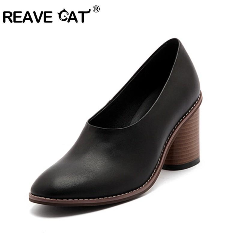 Dress Shoes REAVE CAT Genuine Cow Leather Pumps Women Spring Autumn Black Ladies Slip On Thick High Heels Size 42
Dress Shoes REAVE CAT Genuine Cow Leather Pumps Women Spring Autumn Black Ladies Slip On Thick High Heels Size 42