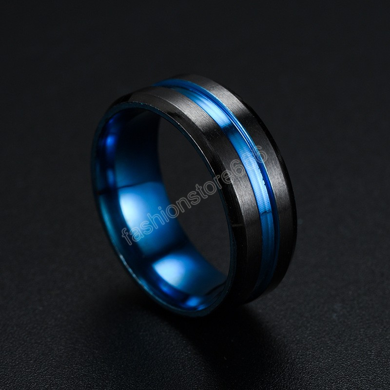 8mm Black Ring for Men Women Groove Rainbow Titanium Steel Wedding Bands Trendy Fraternal Rings Casual Male Jewelry