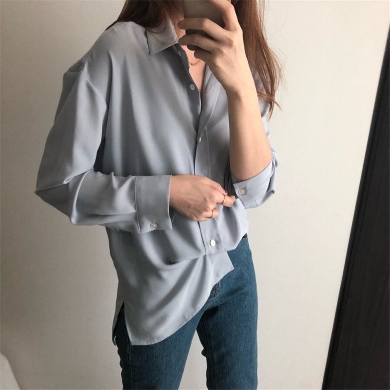 Elegance Silky All Match Minimalist Chic Women Arrival Office Lady High Quality Brief Gentle Shirts 210421